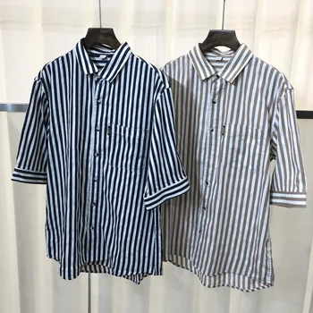 Amu herretøj | sommer regelmæssig shirt mænd er moderat casual business-shirt Revers medium Ærme Stribet t-Shirt